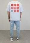 OVERSİZE BASKILI ETNİK DESEN T-SHIRT BEYAZ