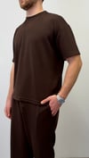 OYSHO KUMAŞ YARIM OVERSİZE T-SHIRT ACI KAHVE