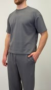 OYSHO KUMAŞ YARIM OVERSİZE T-SHIRT FÜME