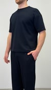 OYSHO KUMAŞ YARIM OVERSİZE T-SHIRT LACİVERT