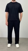OYSHO KUMAŞ YARIM OVERSİZE T-SHIRT LACİVERT