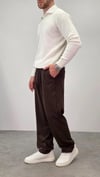 PİLELİ BAGGY KUMAŞ PANTOLON KAHVERENGİ