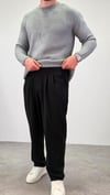 PİLELİ BAGGY KUMAŞ PANTOLON SİYAH  