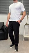 ŞERİTLİ BİSİKLET YAKA ÖRME T-SHIRT BEYAZ