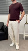 ŞERİTLİ BİSİKLET YAKA ÖRME T-SHIRT BORDO