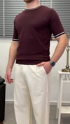 ŞERİTLİ BİSİKLET YAKA ÖRME T-SHIRT BORDO