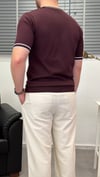 ŞERİTLİ BİSİKLET YAKA ÖRME T-SHIRT BORDO