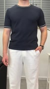ŞERİTLİ BİSİKLET YAKA ÖRME T-SHIRT LACİVERT