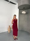 Aksesuar Detay Dekolteli Elbise-Bordo