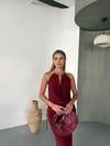 Aksesuar Detay Dekolteli Elbise-Bordo