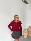 Ayıcık Nakışlı Triko Hırka-Bordo