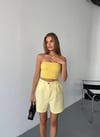 Bel Lastik Flam Keten Şort-Sarı