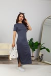 Bisiklet Yaka Basic Elbise-Füme