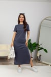 Bisiklet Yaka Basic Elbise-Füme