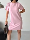 Bisiklet Yaka Kısa Kol Basic Elbise-Pembe