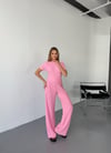 Bisiklet Yaka Pantolonlu Gofre Takım-Pembe
