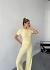 Bisiklet Yaka Pantolonlu Gofre Takım-Sarı