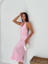 Boyun Geçmeli Gofre Elbise-Pembe
