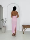 Boyun Geçmeli Gofre Elbise-Pembe