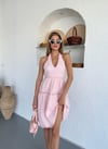 Boyun Geçmeli Sırt Dekolte Elbise-Pembe