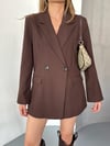 Çift Düğme Oversize Blazer Ceket-Kahverengi