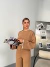 Çoban Dikiş Görünüm Triko Takım-Taba