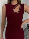 Damla Taş Detaylı Elbise-Bordo