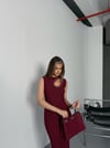 Damla Taş Detaylı Elbise-Bordo