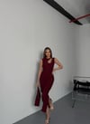 Damla Taş Detaylı Elbise-Bordo