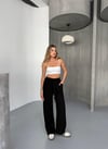 Dikiş Detaylı Keten Pantolon-Siyah