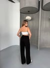 Dikiş Detaylı Keten Pantolon-Siyah