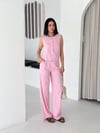 Düğme Detaylı Keten Bluz Pantolon Takım-Pembe