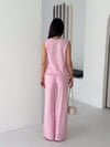 Düğme Detaylı Keten Bluz Pantolon Takım-Pembe