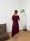 Eteği Asimetrik Dantel Detaylı Elbise-Bordo