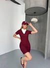 Gömlek Yaka Elbise-Bordo