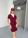Gömlek Yaka Elbise-Bordo