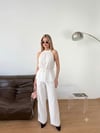 Halter Yaka Bluz Pantolon Takım-Beyaz