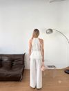 Halter Yaka Bluz Pantolon Takım-Beyaz