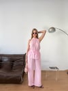 Halter Yaka Bluz Pantolon Takım-Pembe
