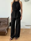 Halter Yaka Bluz Pantolon Takım-Siyah