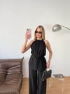 Halter Yaka Bluz Pantolon Takım-Siyah