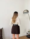 İçi Şortlu Kemerli Mini Etek-Kahve
