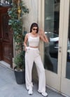 İnce Askılı Crop Pantolon Takım-Bej