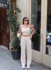 İnce Askılı Crop Pantolon Takım-Bej