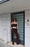 İnce Askılı Crop Pantolon Takım-Kahve
