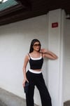 İnce Askılı Crop Pantolon Takım-Siyah