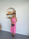 İnce Askılı Gipeli Müslin Elbise-Pembe