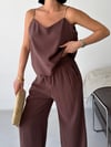 İp Askılı Bluz Pantolon Takım-Kahve