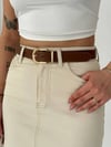 Kemerli Mini Denim Etek-Bej
