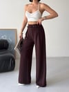 Kemerli Yüksek Bel Bol Paça Pantolon-Kahve